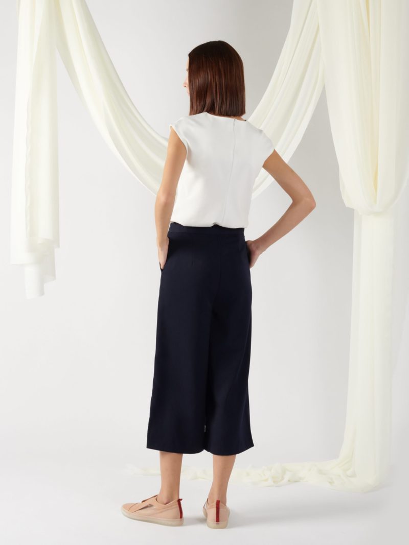 wide-leg textured trousers in navy