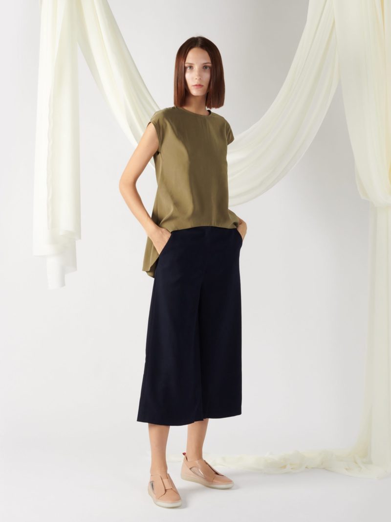 top with back slit in moss